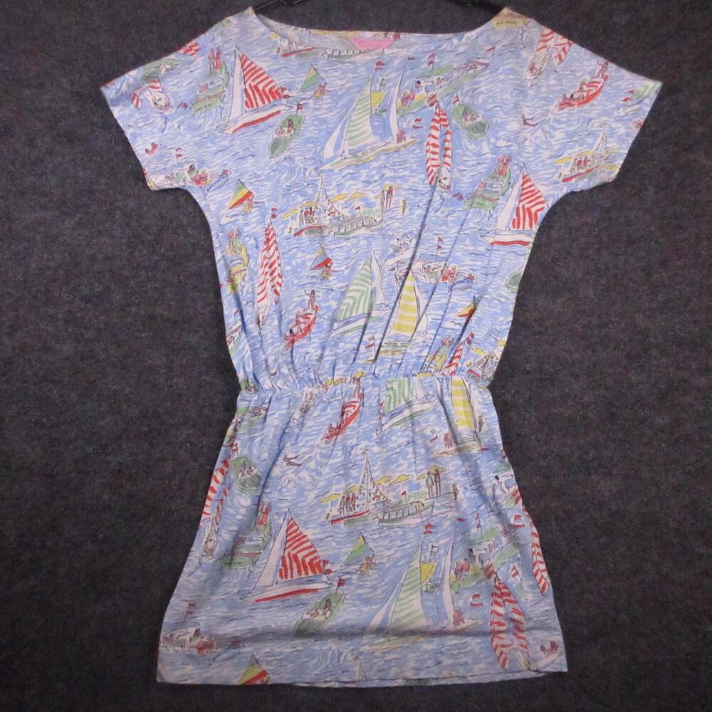 Lilly Pulitzer Dress Womens XS Multicolor Sailboat Print T Shirt Sundress Casual